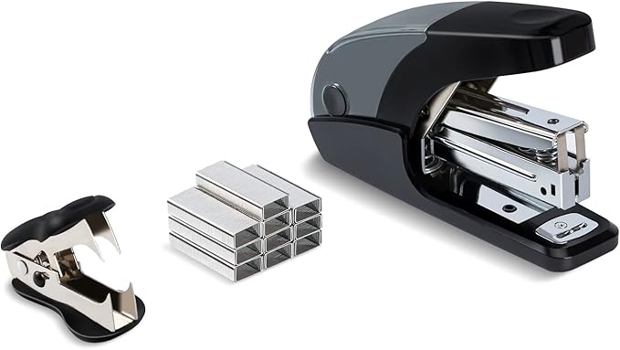 PAPERPAL Effortless Standard Stapler Set, 20 Sheet Capacity, Half Strip with Built-in Staples Storage, Includes 1000 pcs 1/4“ Staples & A Staple Remover, for Office, School & Personal Use, Black