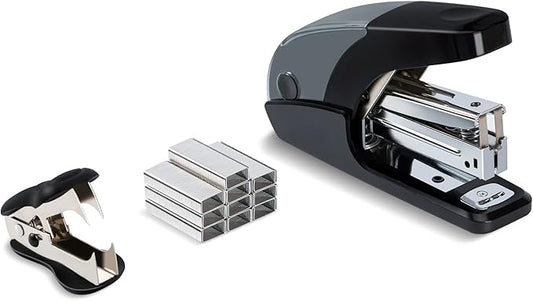 PAPERPAL Effortless Standard Stapler Set, 20 Sheet Capacity, Half Strip with Built-in Staples Storage, Includes 1000 pcs 1/4“ Staples & A Staple Remover, for Office, School & Personal Use, Black