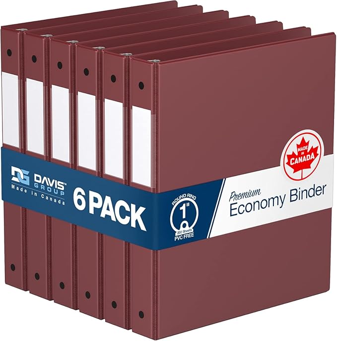 Premium Economy 6-Pack 3-Ring Binders for School or Office, Round-Ring Binders, 1 Inch, Burgundy