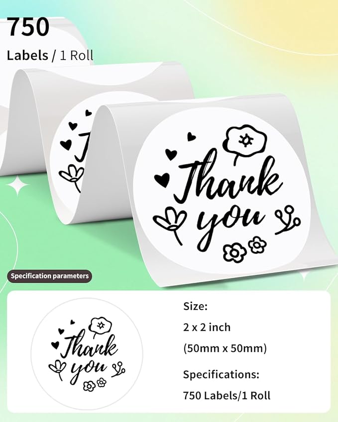 Phomemo 2" White Round Label Stickers Roll for 4X6 Thermal Label Printer for Small Business Supplies - Commercial Grade Thermal Labels for Custom Stickers Personalized & Business Logo - 750pcs / Roll