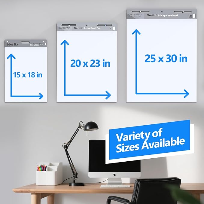 Nortix Flip Chart Paper, Sticky Easel Pads, Chart Paper for Teachers,Super Adhesive & Bleed-Resistant, Large Self-Stick Easel Paper for Classroom/Office, 25 x 30 inch, 30 Sheets/Pad, 3 Pads