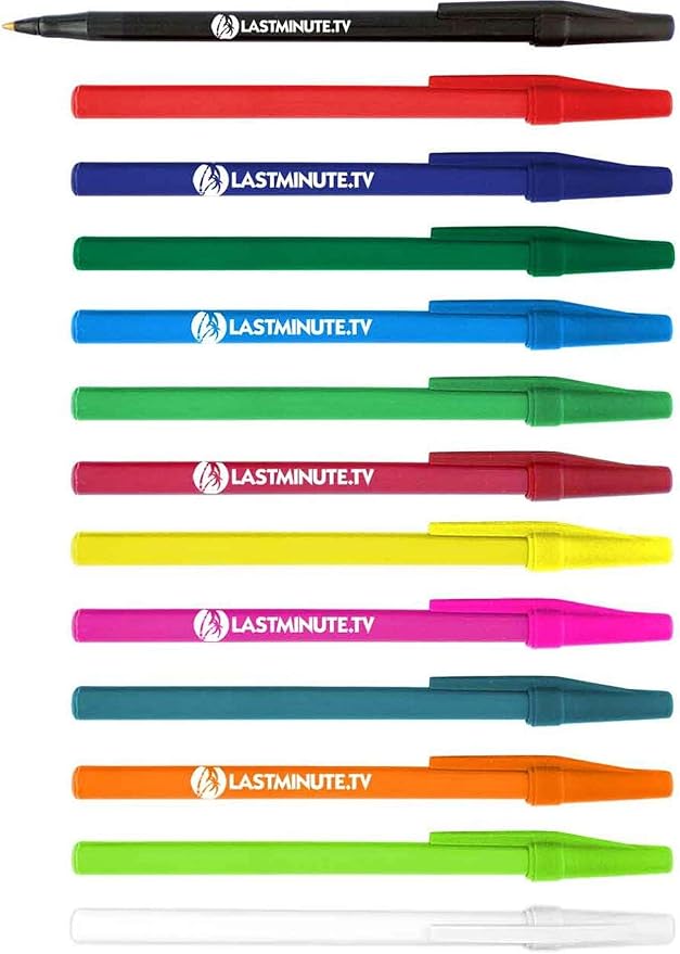 Personalized Stick Pens With your Custom Logo or Text-500 Pack Bulk-for Businesses, Parties, and Events, Custom Printed Slim Ballpoint Pens Colored with Cap, Lime Green, Black Ink