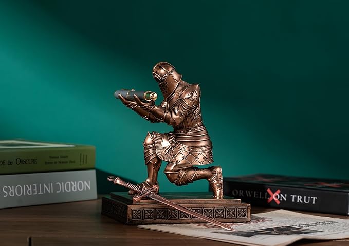 King's Guard Knight Pen Holder Pen Stand Desk Organizers and Accessories Resin Pencil Holder as Gift for Office and Home (Copper)