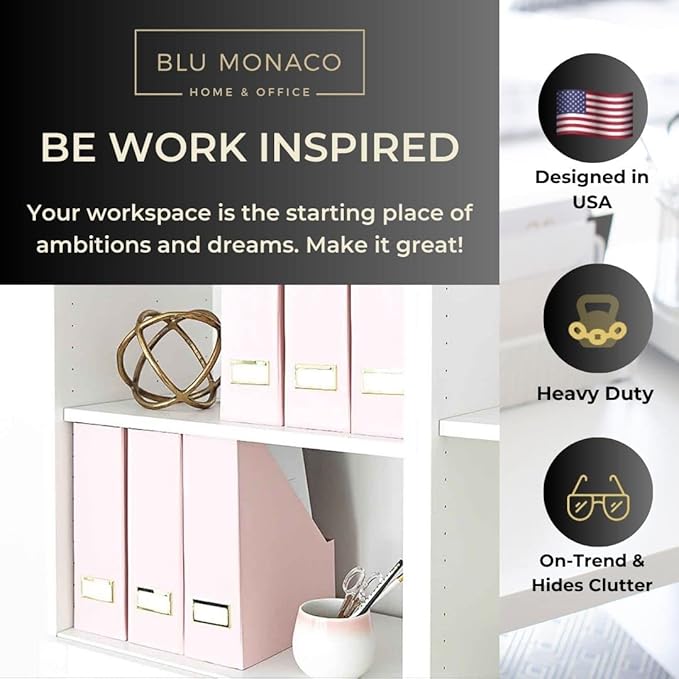 BLU MONACO Set of 6 Foldable Pink Magazine Holder with Gold Label Holders – Cute Stylish Magazine Storage for Shelves, and Closets – Book Bins, File Desk Organizer, and Document Storage