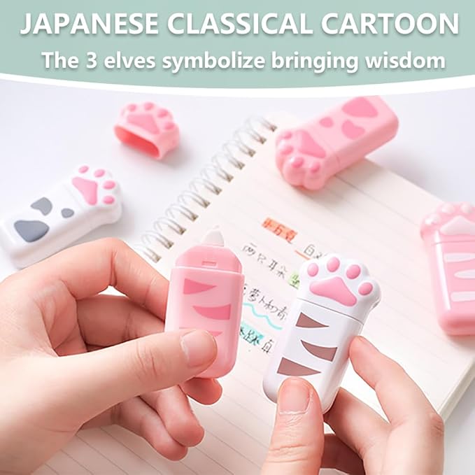 white Corrcetion Tape,6 Pack Mini Japan Corrcetion Tape Pen,with Easy to Use Kawaii Cat Paw Applicator,Cute Stationery Set Kawaii Birthday Gifts set for Back to School Supplies