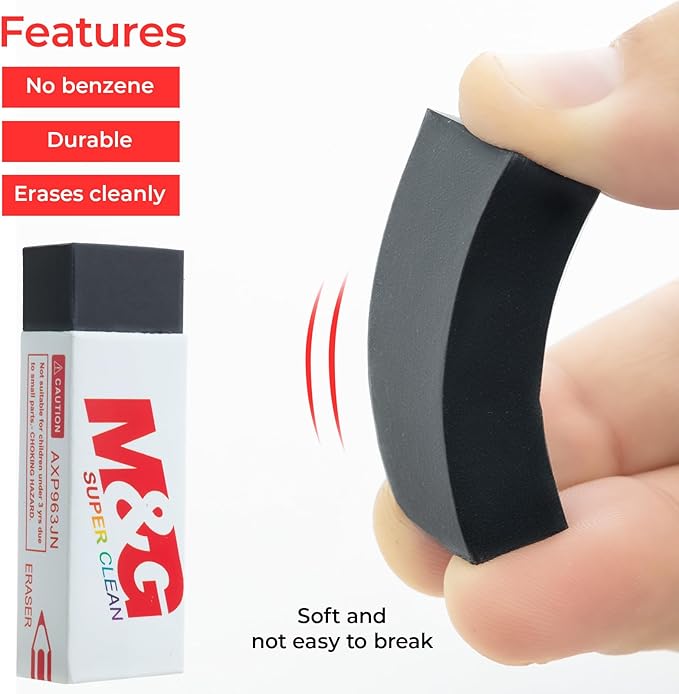 M&G Pencil Eraser for Kids, 20 Pack, Black Erasers Bulk, Erasers for Artists, Drawing Erasers for Sketching, Large Eraser, Pencil Erasers, Art Erasers for Drawing, School Erasers Office Supplies