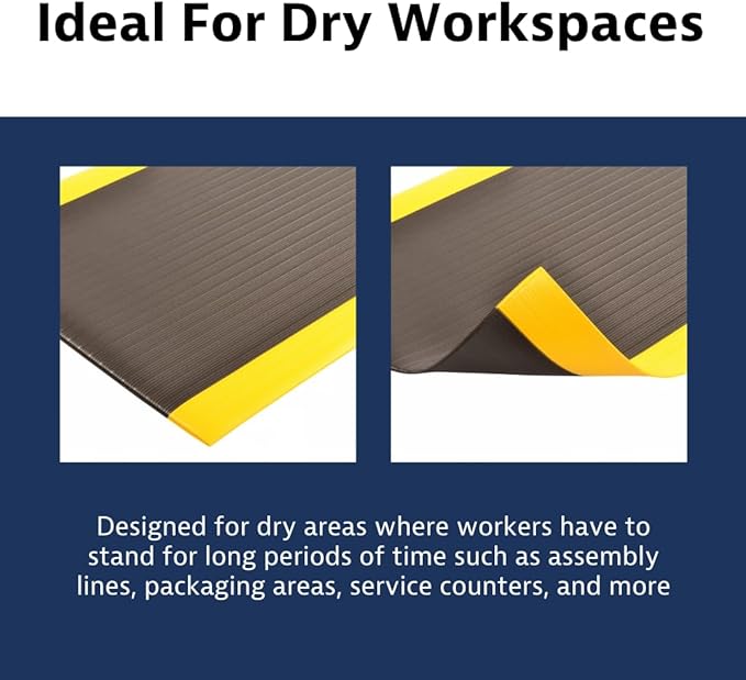 Notrax 410 Airug® 3' x 5' x 5/8" Anti Fatigue Mat, Enhanced Slip Resistance with Beveled Edges and Ribbed Surface, Ideal for Industrial and Commercial Workplaces, Black/Yellow, 410S0535BY