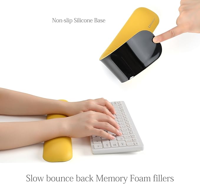 UnivoColors Design-Wave Keyboard Wrist Rest, Artificial Sheepskin+Memory Foam+Ergonomic+Anti-Slip Gel, Resilience Support During Work and Gaming,Keyboard Accessory,Yellow