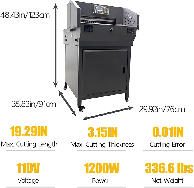 TECHTONGDA 110V Electric Paper Cutter Automatic Cutting Paper Machine with Extra Knife Pad, Heavy Guillotine Paper Cutter 3.15in Cutting Thickness, 19.3" Cutting Length
