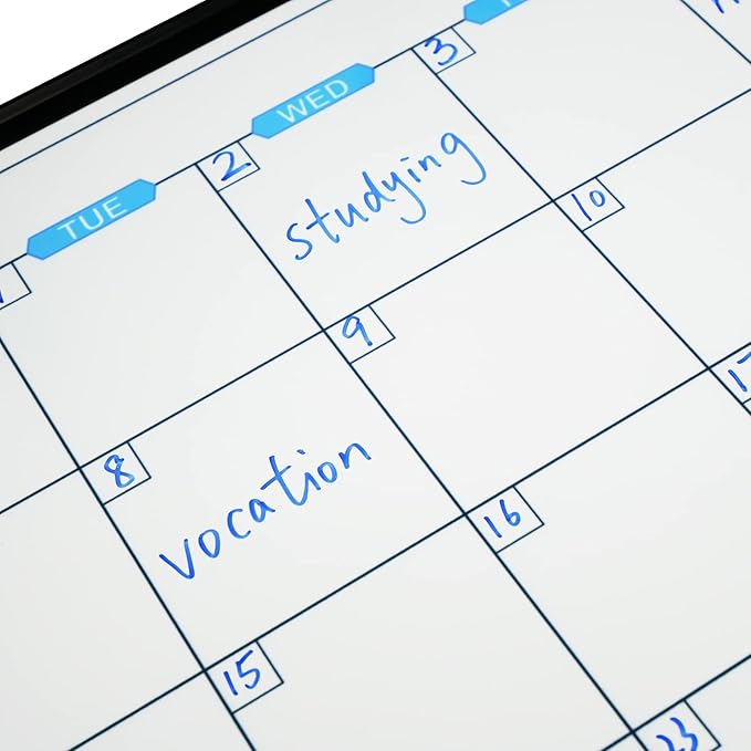 JILoffice Magnetic Calendar Whiteboard & Bulletin Corkboard Combination, Combo Board 48 x 36 Inch, Black Aluminum Frame Wall Mounted Board for Office Home and School with 10 Push Pins