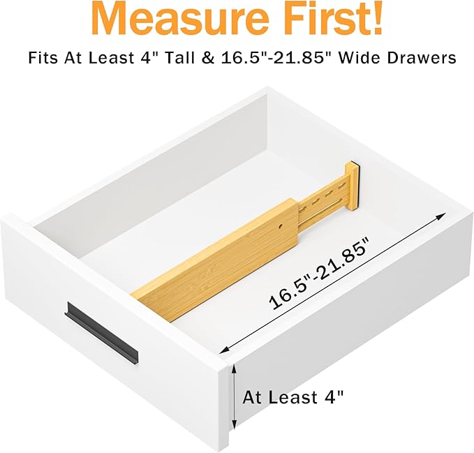 Bamboo Drawer Dividers 4" High, 16.5-22" Adjustable Drawer Organizers for Clothes,Expandable Dresser Separators in Bedroom/Kitchen/Bathroom/Office Organization and Storage,4 Pack