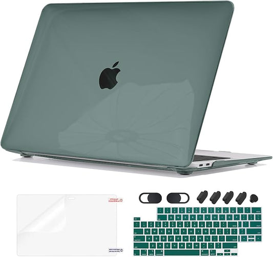 Compatible with MacBook Pro 13 inch Case 2022-2016 A2338 A2289 A2251 A1706 A1989 A2159 M2 M1, Crystal Plastic Hard Shell Case Keyboard Cover Screen Film for Mac Pro 13 Touch ID, Midnight Green