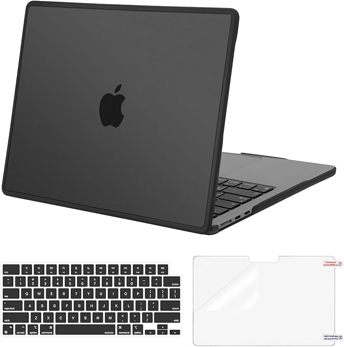 MOSISO Compatible with MacBook Air 13 inch Case 2025-2022 M4 A3240 M3 A3113 M2 A2681, Soft TPU Frame Bumper Anti-Cracking Hard Case&Keyboard Skin&Screen Film for MacBook Air 13.6 inch, Black