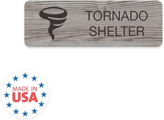 Tornado Shelter Ash Grey Sign / 3" x 9" Adhesive Mount Severe Weather Storm Shelter Sign/Restaurant Small Business Wall Door Emergency Space/Made In The USA