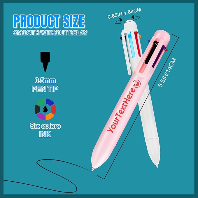 Custom 6-In-1 Multicolor Ballpoint Pen 0.5mm Tip Personalized Pens with Text Logo Name Printed Customized Pens Gift for Businesses School Office Employee Exhibition, 35PCS