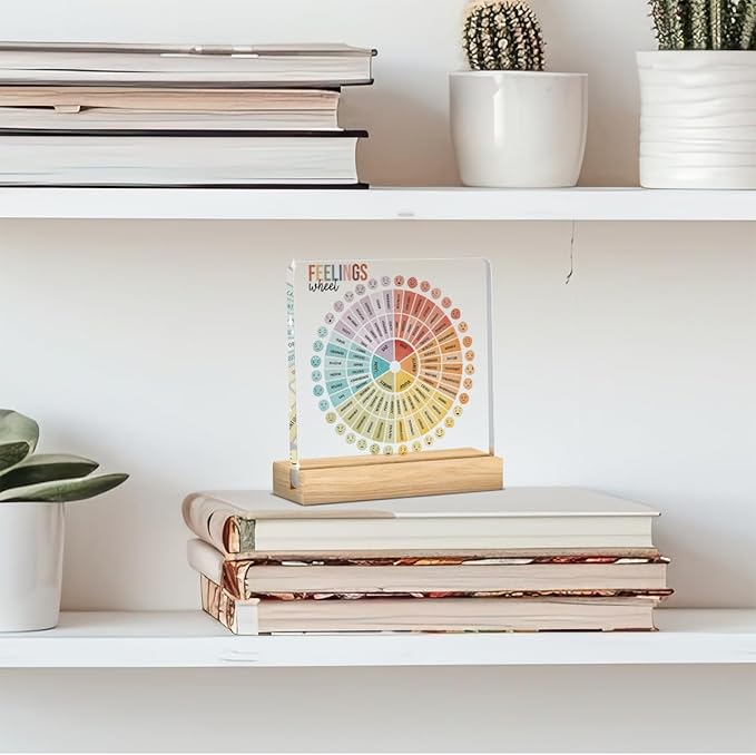 Mental Health Office Desk Decor, Therapy Office Decor, Mental Health Gifts for Women School Counselor Psychologist Therapist, Feelings Wheel Acrylic Sign for Halloween Christmas Gift