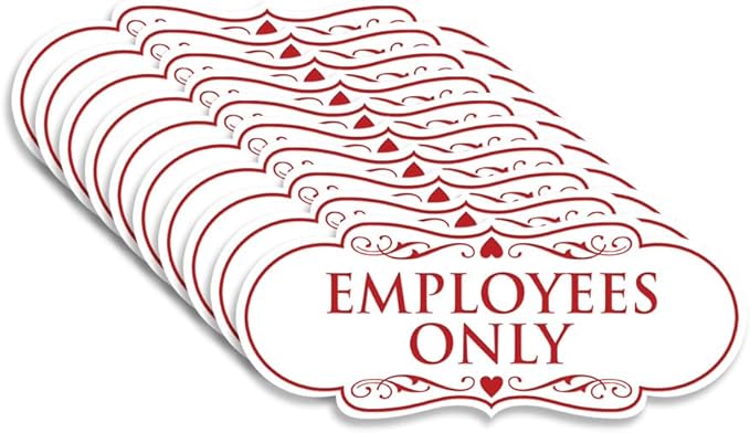 Designer EMPLOYEES ONLY Sign | Easy Installation | Office or Business Signs | Workplace Safety - White/Red - Small (10 Pack)