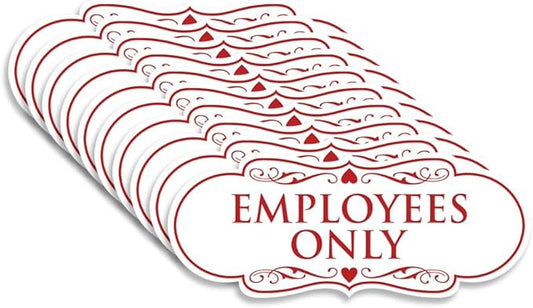 Designer EMPLOYEES ONLY Sign | Easy Installation | Office or Business Signs | Workplace Safety - White/Red - Large (10 Pack)