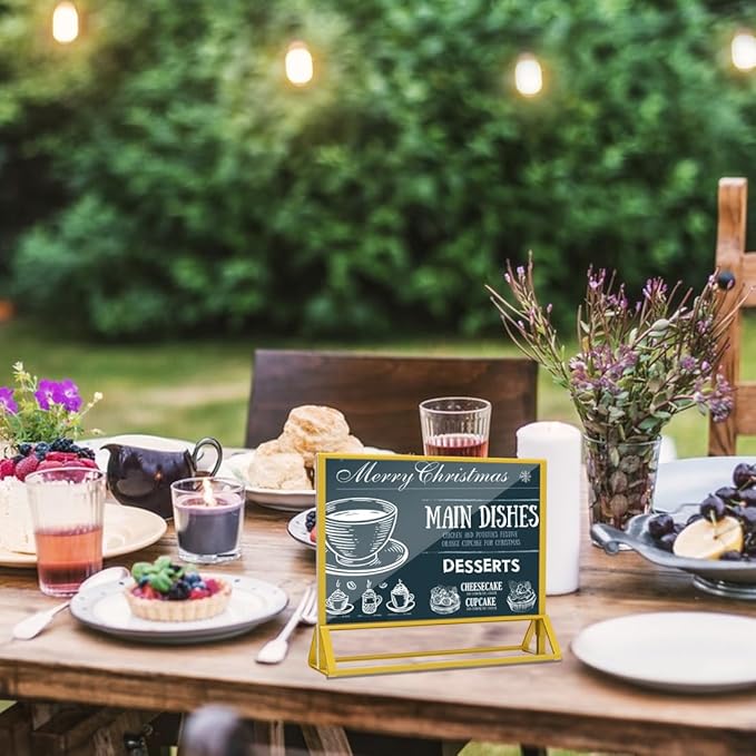 Clear Acrylic Sign Holder 7x 5 Horizontal Double Sided Gold Frame Flyer Holder for Wedding Table Number Menu Holder (6pcs)