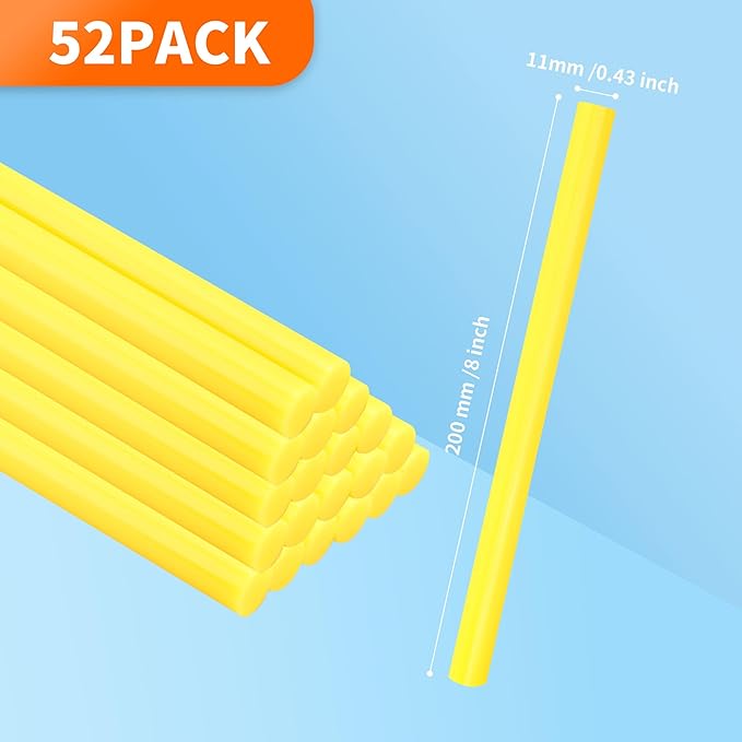 MATUFF Yellow hot Glue Sticks Full Size 0.43” Dia x 8” Long, 52 pcs Hot melt Adhesive Glue Sticks, All-Purpose Colored Glue Gun Sticks for Christmas Decoration Crafts Arts School Home Repair Bonding