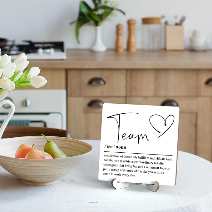 Wooden Table Sign Gift Team Definition Desk Decor Wood Plaque With Stand Team Gift for Boss Employees Women Best Mom Coworker Office(White)-A16