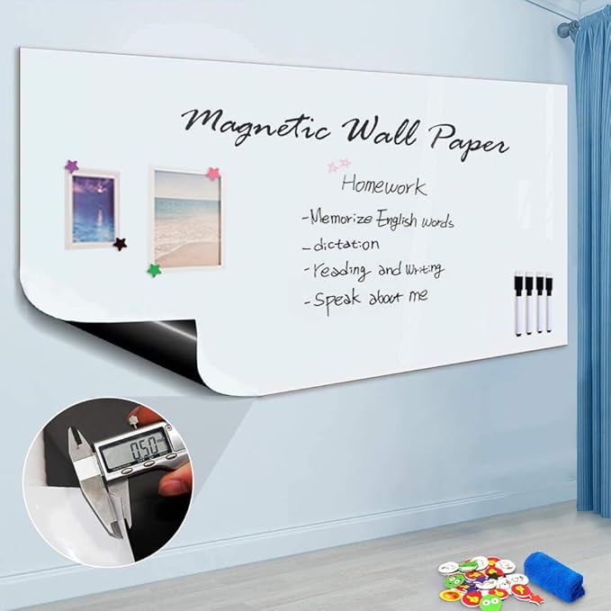 Magnetic Whiteboard Contact Paper for Wall 60 x 36 inches, Magnetic Dry Erase White Board Sticker with Non-Adhesive Backing for Office Home School