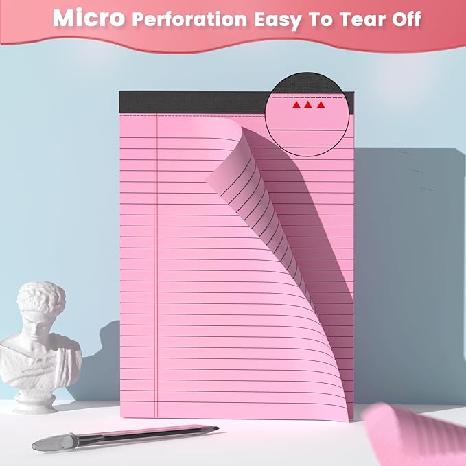 Note Pads 5x8, Narrow Ruled Legal Pad, Writing Pads 5x8, Colored Legal Pads, Pink Legal Pad,Small Note Pad, 30 Sheet/Notepad, 6 Pack Multicolor Lined Paper, Mini Legal Pads for School,Business,Home