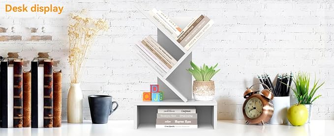 Godferyxin Tree Bookshelf with Drawer,Small Bookcase,Mini Book Shelf for Displaying Organizer CDs, Magazines and More at School,Office,Desk Book Shelf with for Decor,Bedrooms,Living Rooms