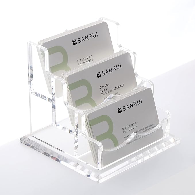 YUXUN Business Card Holder Display for Desk, Clear Acrylic Cards Organizer 3 Tier 3 Slots, Business Card Stand for Men and Women 1 Pack (3 slots) 3slots…