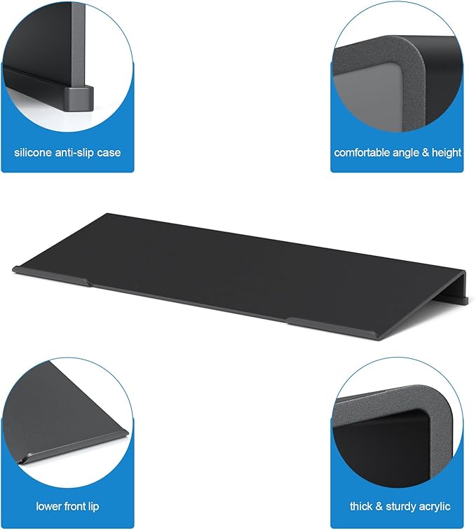 WINFFOR Comfortable Computer Keyboard Stand - 2 Pack Ergonomic Riser Acrylic Tilted Holder for Easy Typing & Working - Fits - 17'' Wide (Matte Black)