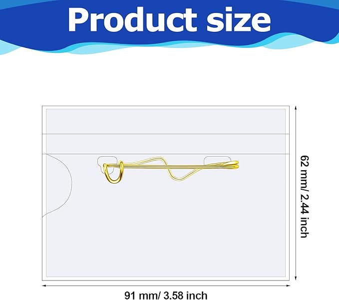 Eaasty 200 Pcs Name Tags with Pins ID Clear Plastic Badge Holder Pin Style Name Badge Holders with Inserts ID Card Plastic Badge Sleeve, 2.44 x 3.58 Inch(Gold Clip)