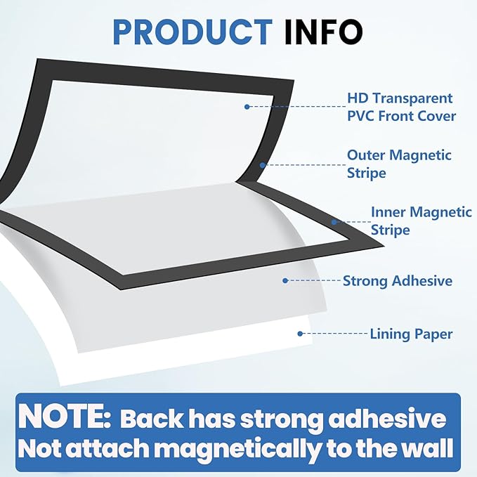 5 Pack Magnetic Sign Holder, 8.5in x 11in Self Adhesive Wall Mount Magnetic Document Holder, Magnetism Border Sign Holder with Transparent PVC Front Cover