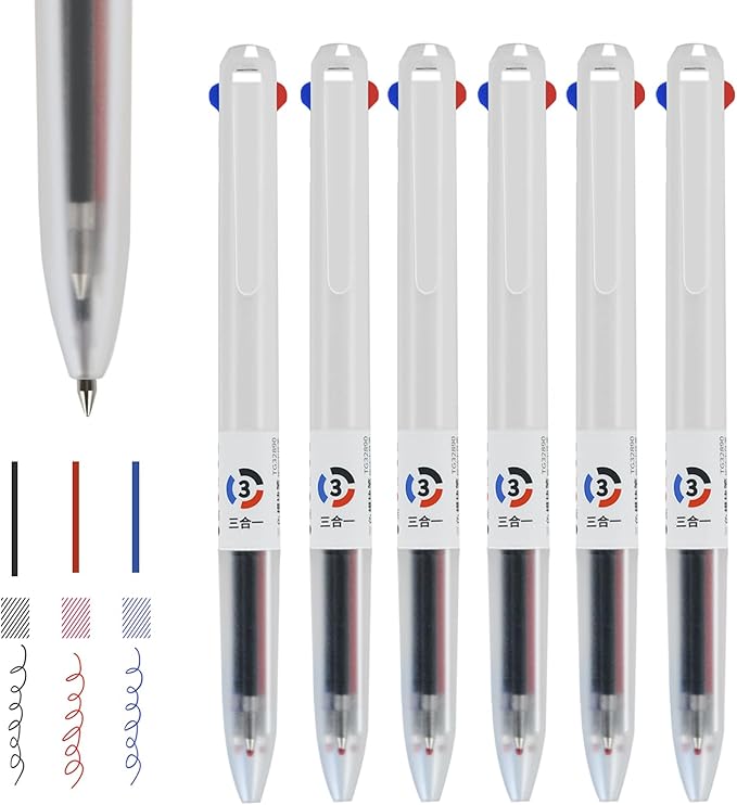 3-in-1 Retractable Gel Pens Colored - 0.5mm Fine Point Smooth Writing - Gel Ink Multicolor Gel pens for Journaling Planner, Nurse 6-count in 3 colors (Black, Red, Blue)