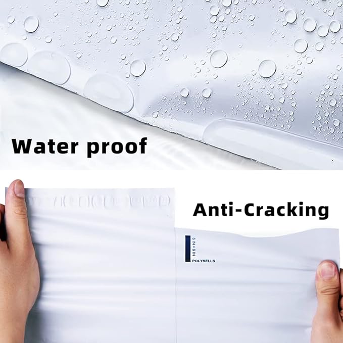 POLYSELLS 200 pcs 6x9 Inches White Poly Mailers Shipping Envelopes, Strong Adhesive Sealing, Waterproof, and Tear-resistant Postal Mailing Bags for Small Business, Clothes, Non-Fragile Items