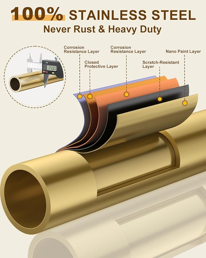 Upgraded 100% Stainless Steel Clothing Rack Load 760LBS, Heavy Duty Clothes Racks with Larger & Sturdy Wheel, Extendable & Adjustable Rolling Garment with Shelves (1 Single Rod, Gold)