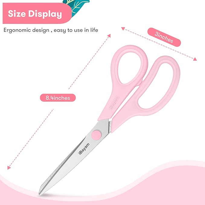 Scissors, iBayam 8" All Purpose Scissors Bulk 3-Pack, Ultra Sharp 2.5mm Thick Blade Shears Comfort-Grip for Office Desk Accessories Sewing Fabric Home Craft School Supplies, Right/Left Handed