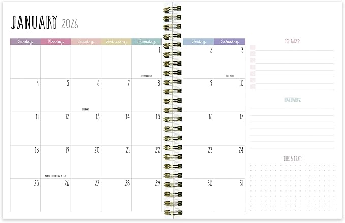 TF Publishing 2026 Blue and Gold Lines Medium Weekly Monthly Planner with 12-Month Calendar Grid and Task Tracker - Vertical Weekly Schedule Planner with Habit Tracker and Stickers - 6.5in x 8in