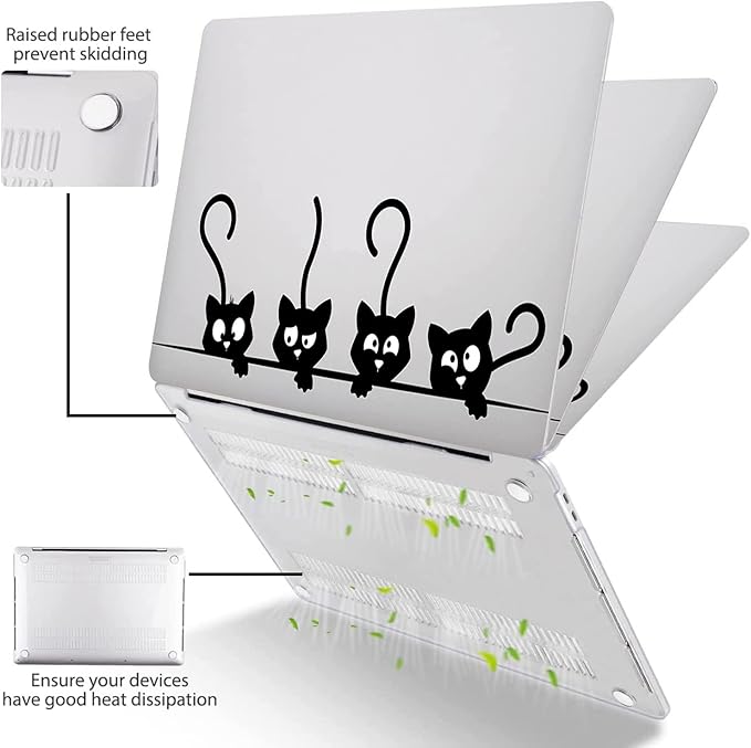 Compatible with MacBook Pro 13 Inch Case M2/M1 2025 2022-2017 A2338 A2289 A2251 A2159 A1989 A1706 A1708 Plastic Hard Shell Case&Keyboard Skin&Mac OS Keyboard Sticker (Black Cats)