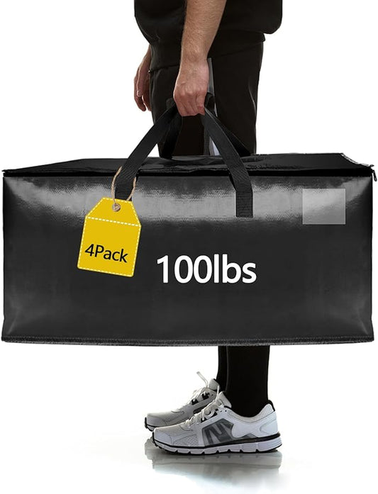 Women's 4 Pack Waterproof Moving Bags with Strong Zippers and Reinforced Handles, Black