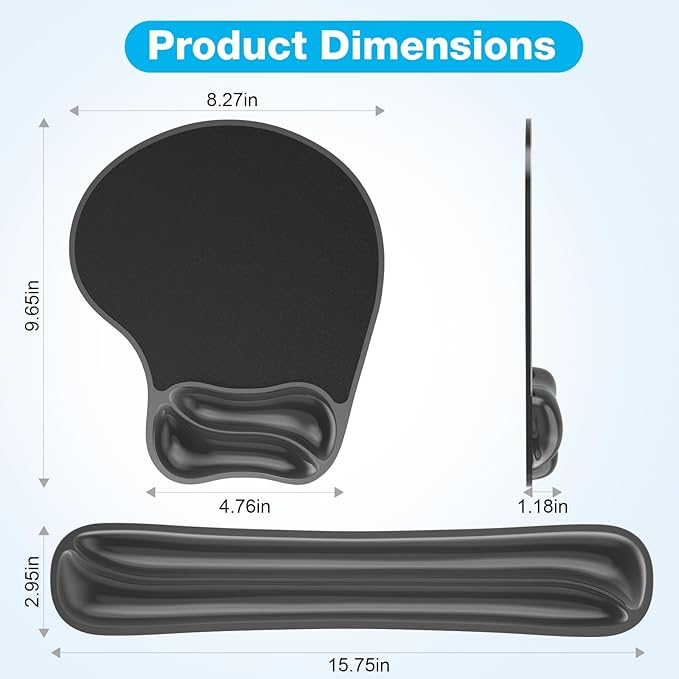 Gel Mouse pad & Keyboard Wrist Rest Set, Ergonomic Keyboard and Mousepad with Wrist Support, Keyboards Wrist Rest, Computer Keyboards Pad, Cooling Gel Black