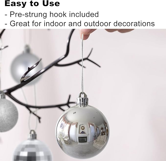 Silver Christmas Ornaments - Christmas Tree Decorations Shatterproof Hanging Balls for Birthday Wedding Holiday Decor Set of 36pcs, Multi-Sizes(1.6",2.5",3.2")