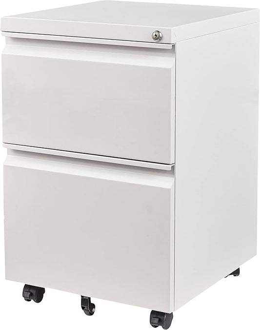 SISESOL 2 Drawer File Cabinet with Lock and Wheels,White Rolling File Cabinets,Locking Mobile Metal Filing Cabinet for Home Office,Under Desk,Fit A4/Letter/Legal File, Easy Assembly