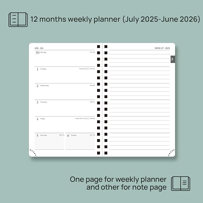 POPRUN Planner 2025-2026 Weekly Notebook (Pocket Size 4''x 6.25''), Small Academic Calendar for Purse with Spiral Soft Cover, Plastic Ruler, Inner Pocket, 100 GSM - Pink