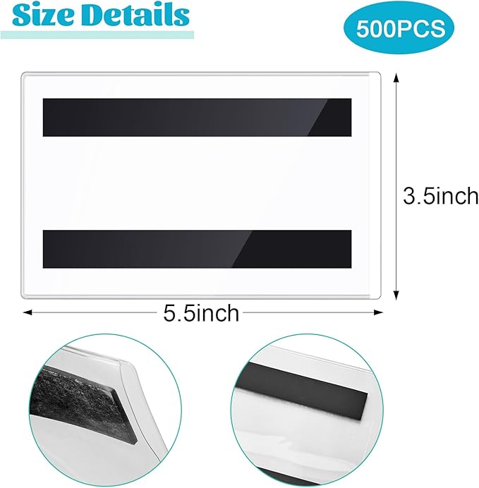 Ctosree 500 Pcs Magnetic Sign Holder Pallet Rack 5.5 x 3.5 Inches Magnetic Label Holder Clear Double Sided Window Display Frame Easy Front Opening for Window Door Office Schedule Store Home