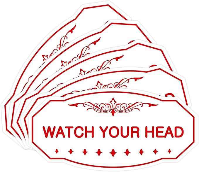 Signs ByLITA Victorian Watch Your Head Sign (White/Red) - Medium 5 Pack