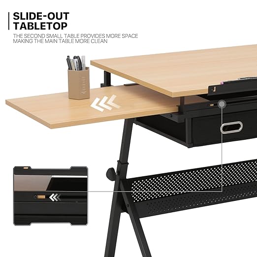 MoNiBloom Adjustable Drafting Table & Stool Set with Storage, Versatile Art Desk and Craft Center Home Study Room Artist Desk