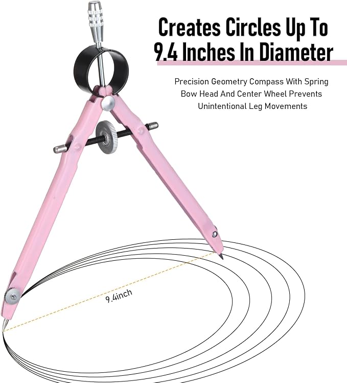 EBOOT Student Geometry Math Set, Drawing Compass and 6 Inch Clear Swing Arm Protractors 180 Degree Math Protractor (Pink)