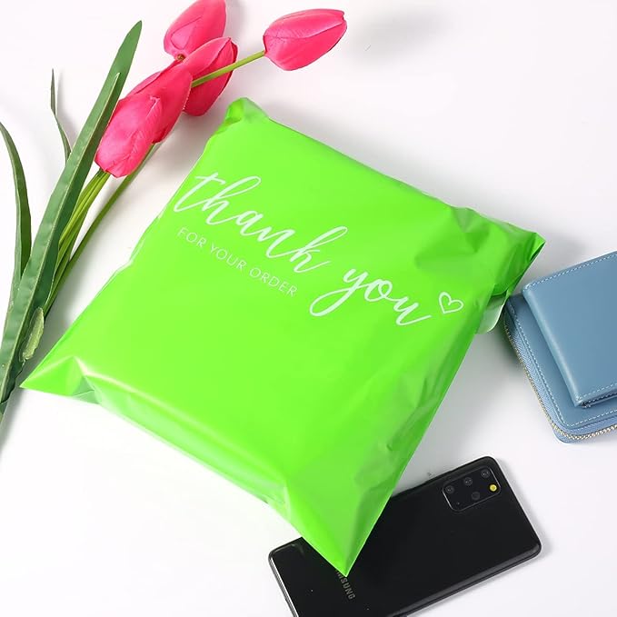 JinRuiKJ Thank You Poly Mailer 10x13 Inch 25 PCS, Shipping Bags for Clothing, Packaging Bags for Small Business, Strong Adhensive, Waterproof and Tear-Resistant Mailing Envelopes, Green