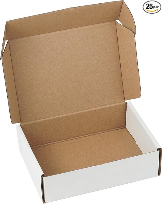 25 Pack 7"x5"x2" inch Small Shipping Boxes White Corrugated Cardboard Box for Small Business, Mailer, Shipping, and Packing