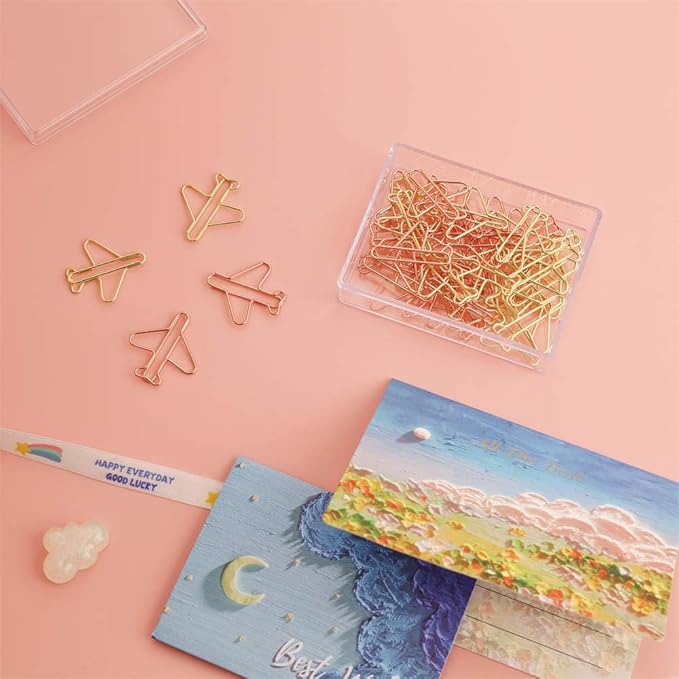 OWLFAVO 40pcs Airplane Shape Paper Clips with Clear Box, Rose Gold and Yellow Gold, Funny Cute Paperclips Bookmarks Planner Clips for Fun Office Supplies School Gifts Wedding Decoration
